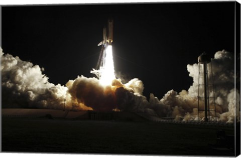 Framed Space shuttle Discovery lifts off from Launch Pad 39A at Kennedy Space Center in Florida, on the STS-131 mission Print