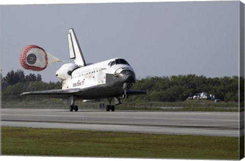 Framed With Drag Chute Unfurled, Space Shuttle Discovery Lands on Runway 33 Print