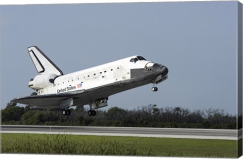 Framed Space Shuttle Discovery Lands on Runway 33 at the Shuttle Landing Facility at Kennedy Space Center in Florida Print