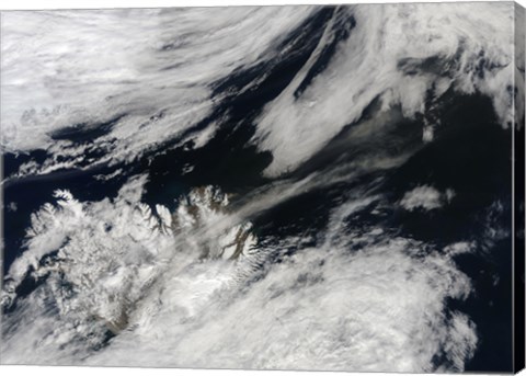 Framed Pale Gray Ash Plume Blows from the Summit of Eyjafjallajokull Volcano Print