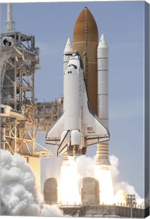 Framed Space Shuttle Atlantis&#39; Twin Solid Rocket Boosters Ignite to Propel the Spacecraft off Kennedy Space Center&#39;s Launch Pad 39A Print