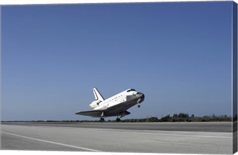 Framed Space shuttle Atlantis approaching Runway 33 at the Kennedy Space Center in Florida Print