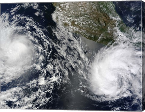 Framed Tropical Storms Blas and Celia Circulate in Close Proximity to Each other in this Satellite view Print