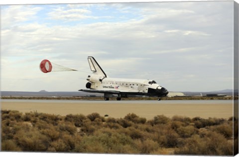 Framed Space Shuttle Discovery Deploys its Drag Chute as the Vehicle comes to a Stop Print