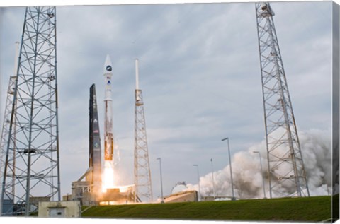 Framed Fire and Smoke Signal the Liftoff of the Atlas V/Centaur Launch Vehicle Print