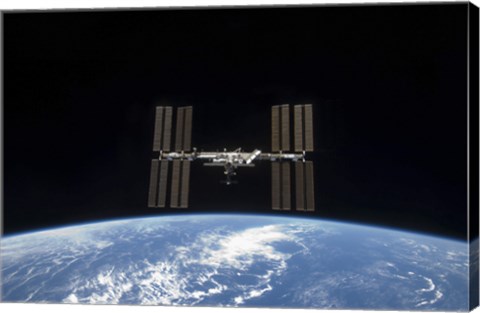 Framed International Space Station Backdropped by Earth&#39;s horizon Print