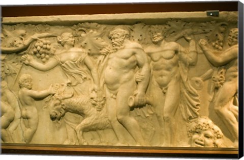 Framed Roman sarcophagus, Museo de la Cultura del Vino, Briones Village, La Rioja, Spain Print