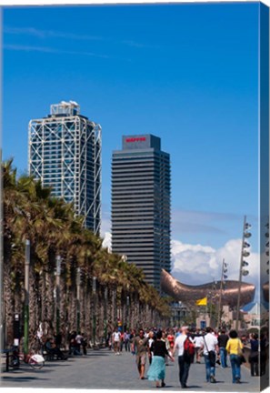 Framed Hotel Arts and Mapfre Tower, La Barceloneta Beach, Barcelona, Spain Print