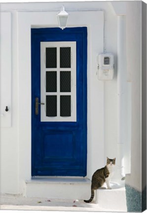 Framed Village Door with Cat, Kokkari, Samos, Aegean Islands, Greece Print