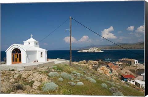 Framed Agios Pantelemonos Waterfront Church, Gavathas, Lesvos, Mithymna, Greece Print