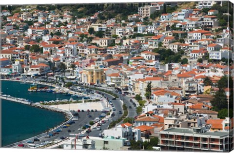 Framed Town View with Harbor, Vathy, Samos, Aegean Islands, Greece Print