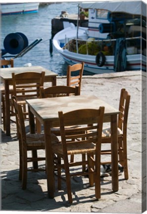 Framed Waterfront Cafe Tables, Skala Sykaminia, Lesvos, Mithymna, Northeastern Aegean Islands, Greece Print