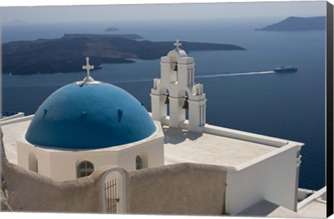 Framed Greek Orthodox Church and Aegean Sea, Santorini, Greece Print