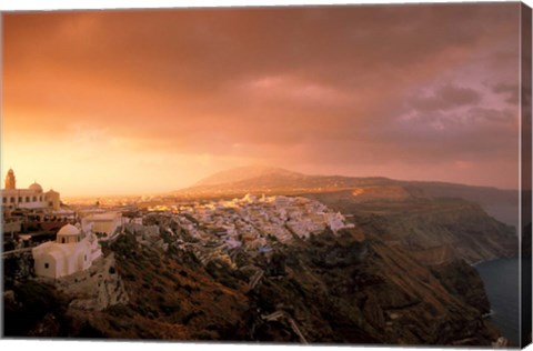 Framed Town View at Dawn, Thira, Santorini, Cyclades Islands, Greece Print