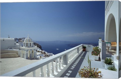 Framed Thira and the Caldera, Santorini, Cyclades Islands, Greece Print