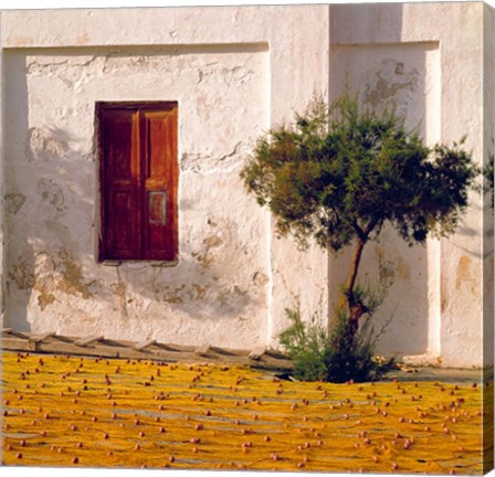 Framed Greece, Mykonos, Fishing village, Nets Drying Print