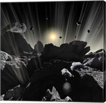 Framed Astronauts explore the tumultuous surface of a Comet Print