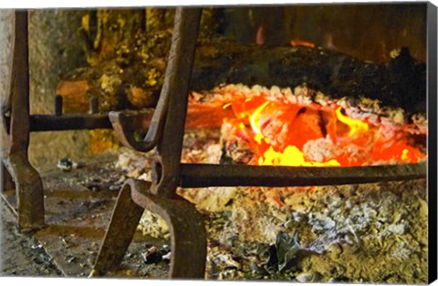 Framed Fireplace with a Burning Log on a Truffle Farm Print