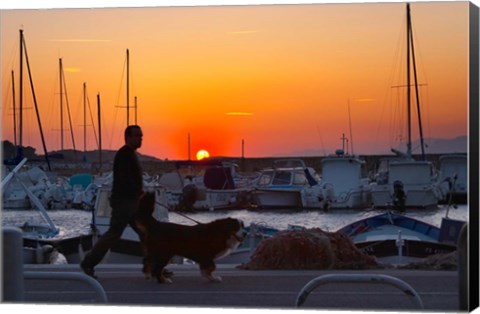 Framed Harbour Boats Moored at Sunset, France Print