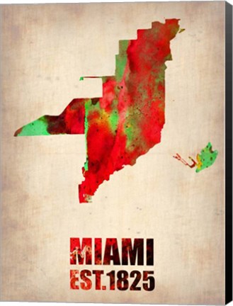 Framed Miami Watercolor Map Print