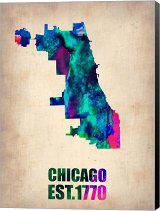 Framed Chicago Watercolor Map Print