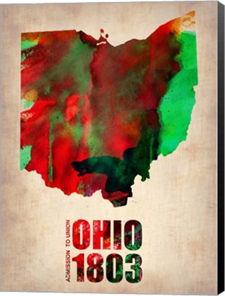 Framed Ohio Watercolor Map Print