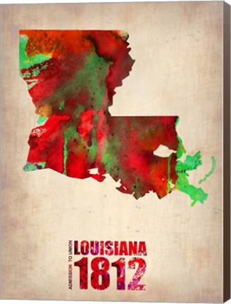 Framed Louisiana Watercolor Map Print