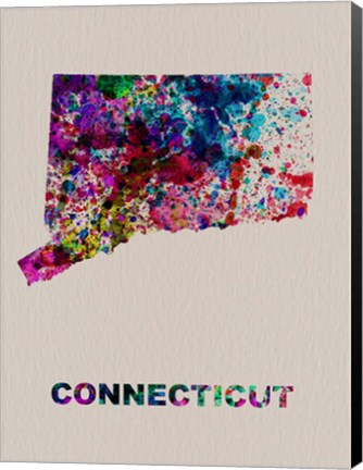 Framed Connecticut Color Splatter Map Print