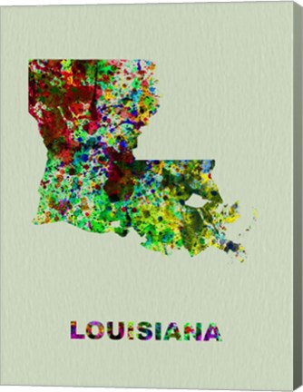 Framed Louisiana Color Splatter Map Print