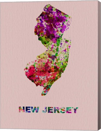 Framed New Jersey Color Splatter Map Print