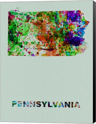 Framed Pennsylvania Color Splatter Map Print