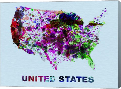 Framed United States Color Splatter Map Print