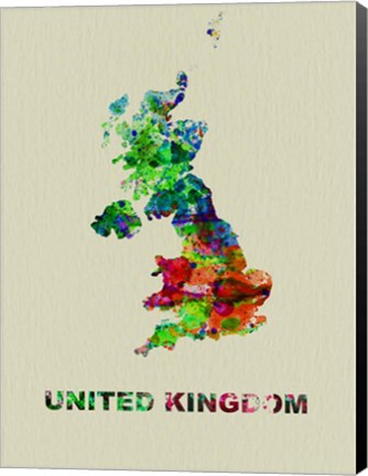 Framed United Kingdom Color Splatter Map Print