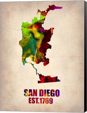 Framed San Diego Watercolor Map Print