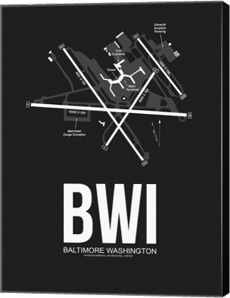 Framed BWI Baltimore Airport Black Print