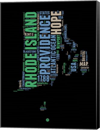 Framed Rhode Island Word Cloud 2 Print