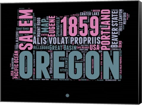 Framed Oregon Word Cloud 2 Print