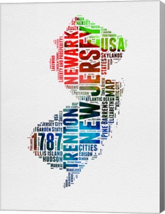 Framed New Jersey Watercolor Word Cloud Print