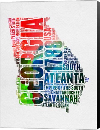 Framed Georgia Watercolor Word Cloud Print