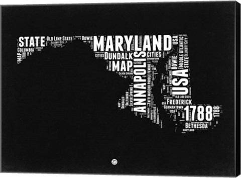 Framed Maryland Black and White Map Print