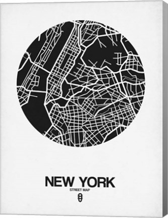 Framed New York Street Map Black and White Print