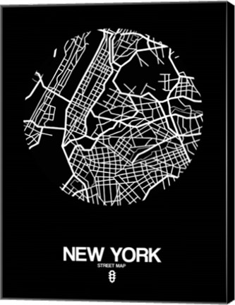 Framed New York Street Map Black Print