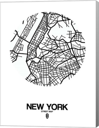 Framed New York Street Map White Print