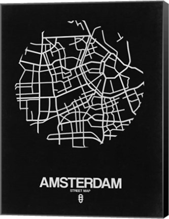 Framed Amsterdam Street Map Black Print