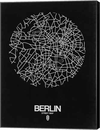 Framed Berlin Street Map Black Print