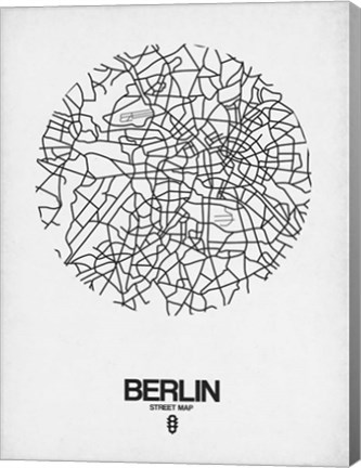 Framed Berlin Street Map White Print