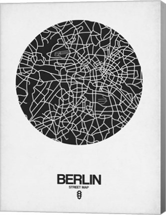 Framed Berlin Street Map Black on White Print