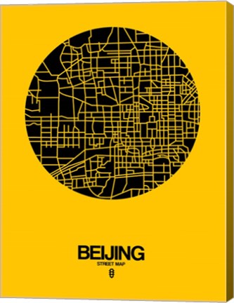 Framed Beijing Street Map Yellow Print