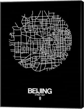 Framed Beijing Street Map Black Print