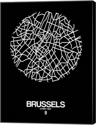 Framed Brussels Street Map Black Print